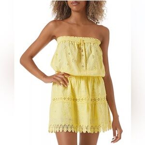 Melissa Odabash Iris Eyelet Strapless Swim Cover Up Dress Size XS Yellow